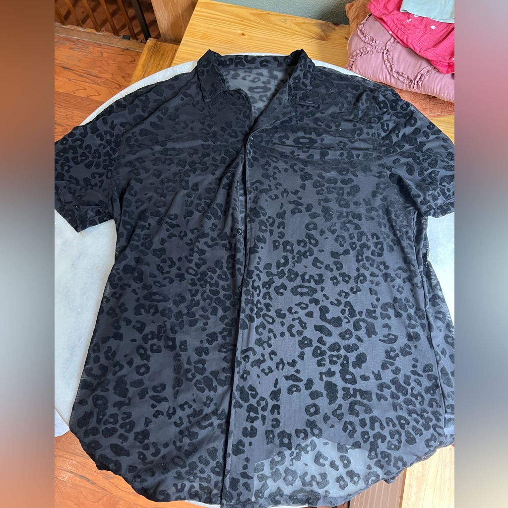 Men’s Leopard Print Sheer Button Up